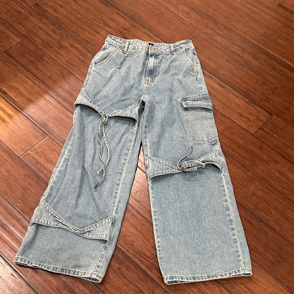 Stylish vintage Light Blue Cargo Jeans small